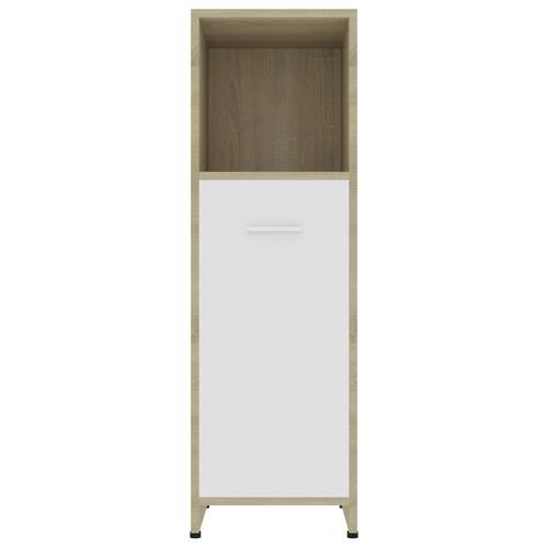Badeværelsesskab 30x30x95 cm konstrueret træ hvid og sonoma eg