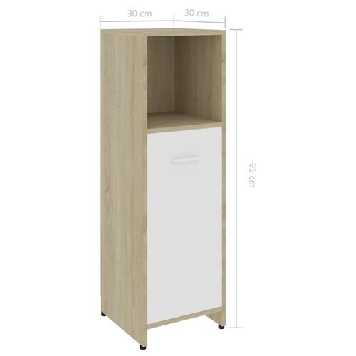 Badeværelsesskab 30x30x95 cm konstrueret træ hvid og sonoma eg