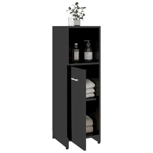 Badeværelsesskab 30x30x95 cm konstrueret træ sort højglans