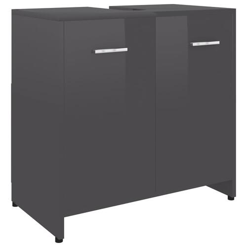 Badeværelsesskab 60x33x61 cm konstrueret træ grå højglans