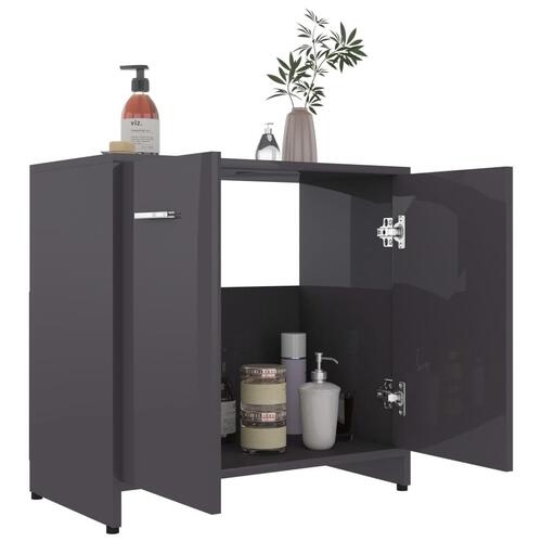 Badeværelsesskab 60x33x61 cm konstrueret træ grå højglans