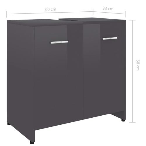 Badeværelsesskab 60x33x61 cm konstrueret træ grå højglans