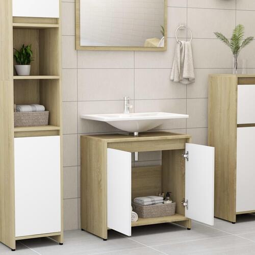 Badeværelsesskab 60x33x61 cm spånplade hvid og sonoma-eg