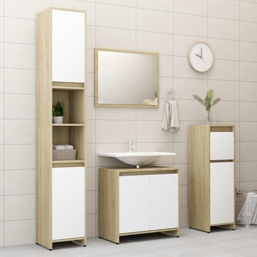 Badeværelsesskab 60x33x61 cm spånplade hvid og sonoma-eg