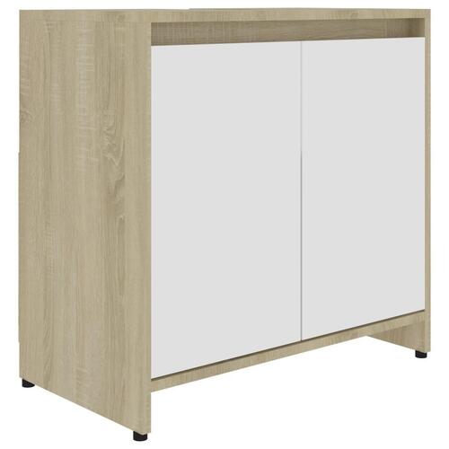 Badeværelsesskab 60x33x61 cm spånplade hvid og sonoma-eg