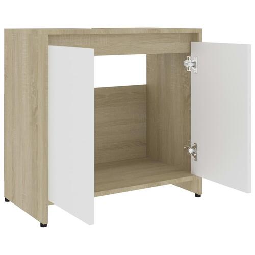 Badeværelsesskab 60x33x61 cm spånplade hvid og sonoma-eg