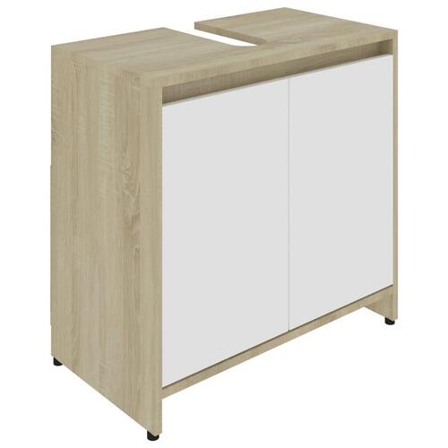 Badeværelsesskab 60x33x61 cm spånplade hvid og sonoma-eg