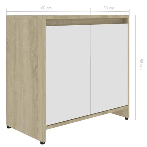Badeværelsesskab 60x33x61 cm spånplade hvid og sonoma-eg