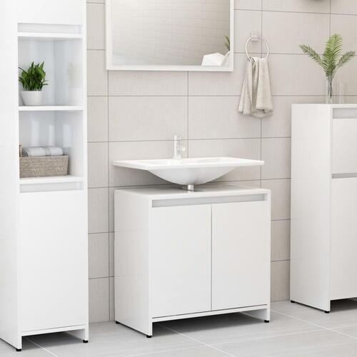 Badeværelsesskab 60x33x61 cm konstrueret træ hvid højglans