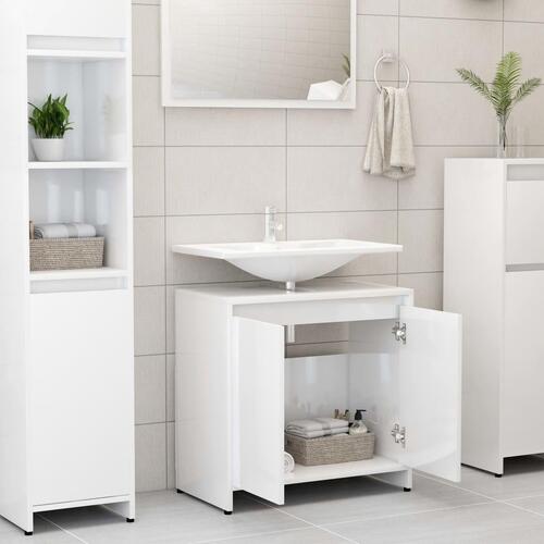 Badeværelsesskab 60x33x61 cm konstrueret træ hvid højglans