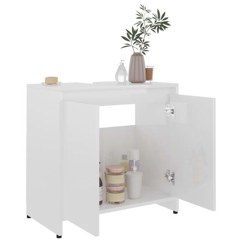 Badeværelsesskab 60x33x61 cm konstrueret træ hvid højglans