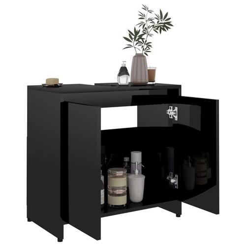 Badeværelsesskab 60x33x61 cm konstrueret træ sort højglans
