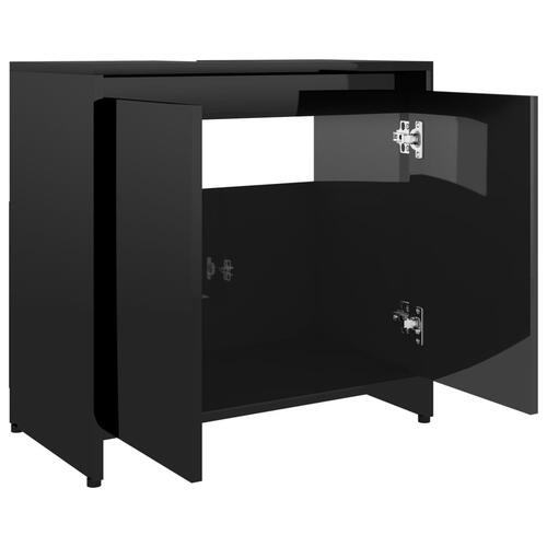 Badeværelsesskab 60x33x61 cm konstrueret træ sort højglans