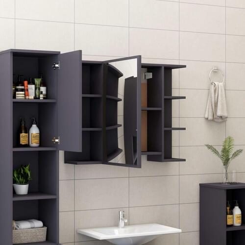 Badeværelsesskab med spejl 80x20,5x64 cm konstrueret træ grå