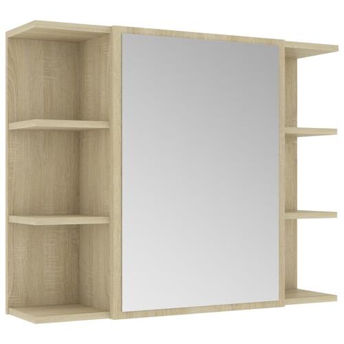 Badeværelsesskab spejl 80x20,5x64 cm konstrueret træ sonoma-eg