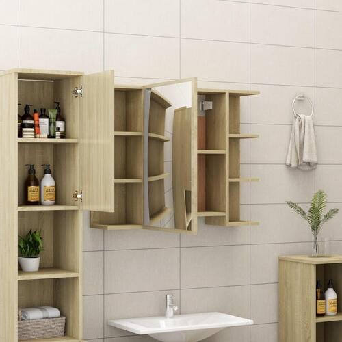 Badeværelsesskab spejl 80x20,5x64 cm konstrueret træ sonoma-eg