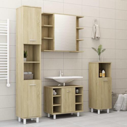 Badeværelsesskab spejl 80x20,5x64 cm konstrueret træ sonoma-eg