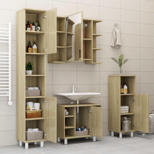 Badeværelsesskab spejl 80x20,5x64 cm konstrueret træ sonoma-eg