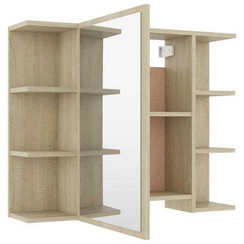 Badeværelsesskab spejl 80x20,5x64 cm konstrueret træ sonoma-eg