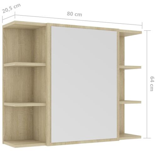 Badeværelsesskab spejl 80x20,5x64 cm konstrueret træ sonoma-eg