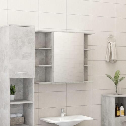 Badeværelsesskab spejl 80x20,5x64 cm konstrueret træ betongrå