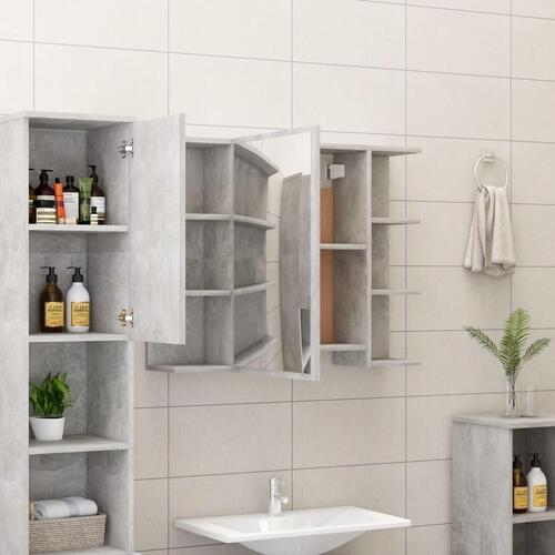 Badeværelsesskab spejl 80x20,5x64 cm konstrueret træ betongrå