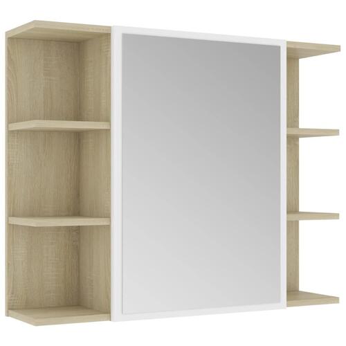 Badeværelsesskab m spejl 80x20,5x64 cm spånplade sonoma-eg hvid