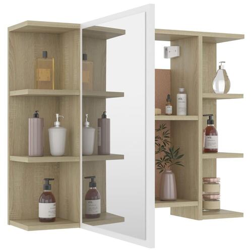 Badeværelsesskab m spejl 80x20,5x64 cm spånplade sonoma-eg hvid