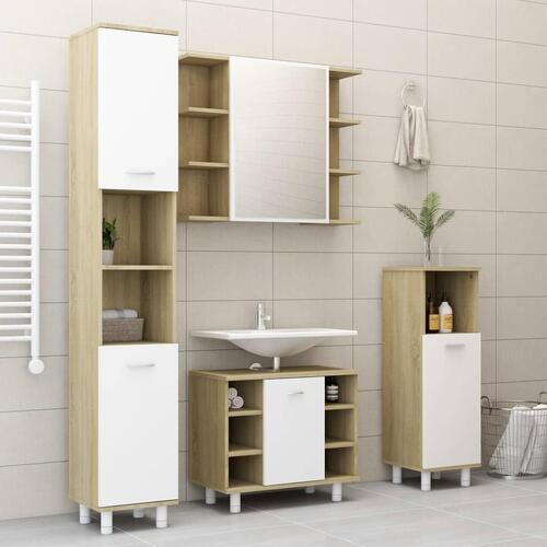 Badeværelsesskab m spejl 80x20,5x64 cm spånplade sonoma-eg hvid