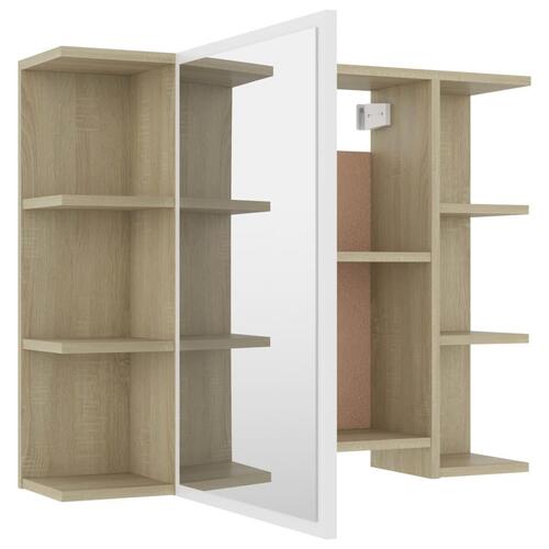 Badeværelsesskab m spejl 80x20,5x64 cm spånplade sonoma-eg hvid