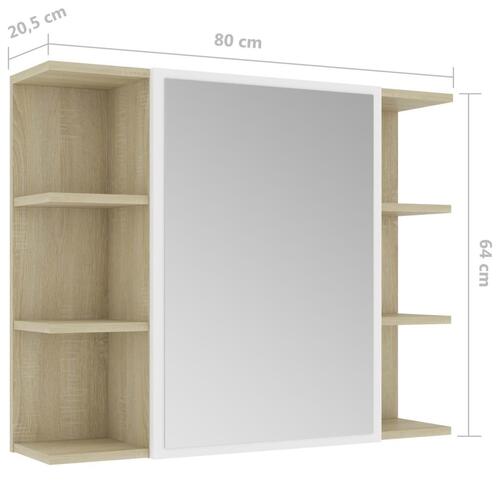 Badeværelsesskab m spejl 80x20,5x64 cm spånplade sonoma-eg hvid