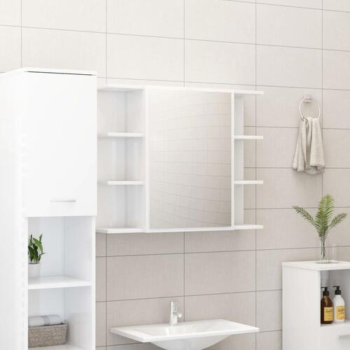 Badeværelsesskab med spejl 80x20,5x64 cm konstrueret træ hvid