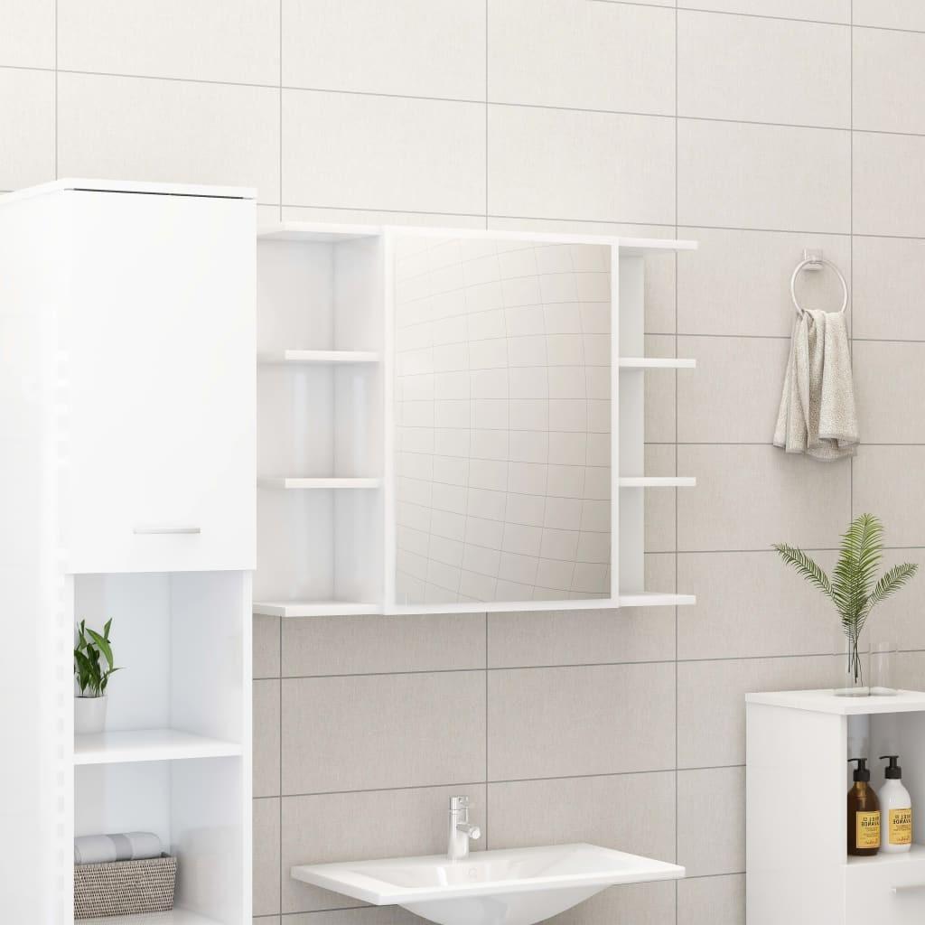 Badeværelsesskab med spejl 80x20,5x64 cm konstrueret træ hvid