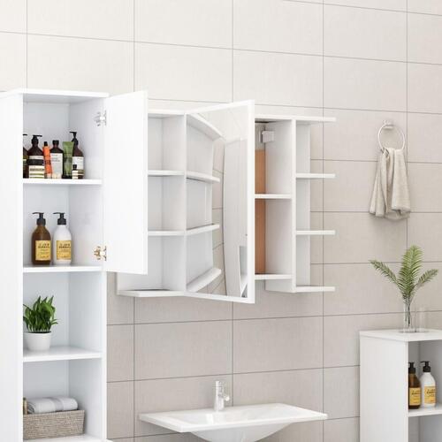 Badeværelsesskab med spejl 80x20,5x64 cm konstrueret træ hvid