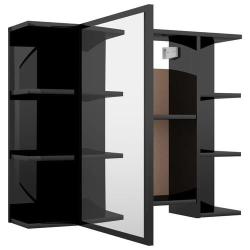 Badeværelsesskab m. spejl 80x20,5x64 cm spånplade sort højglans