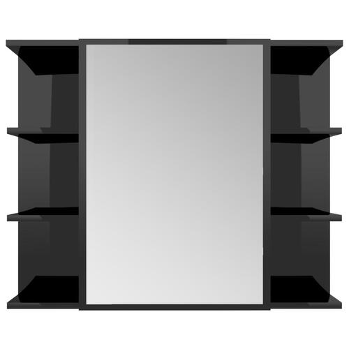 Badeværelsesskab m. spejl 80x20,5x64 cm spånplade sort højglans