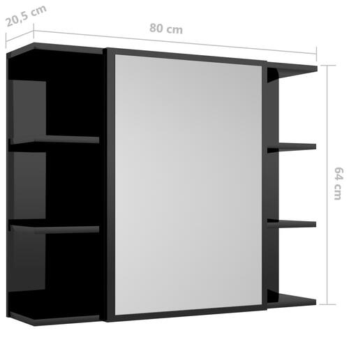 Badeværelsesskab m. spejl 80x20,5x64 cm spånplade sort højglans