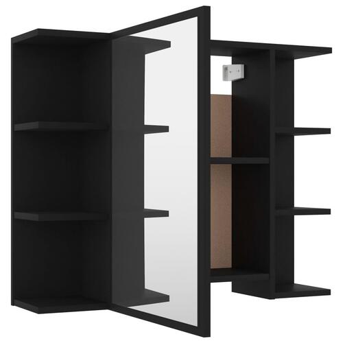Badeværelsesskab med spejl 80x20,5x64 cm konstrueret træ sort