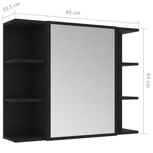 Badeværelsesskab med spejl 80x20,5x64 cm konstrueret træ sort