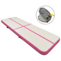 Oppustelig gymnastikmåtte m. pumpe 400x100x15 cm PVC lyserød
