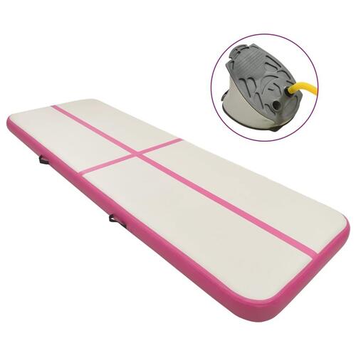 Oppustelig gymnastikmåtte m. pumpe 400x100x15 cm PVC lyserød