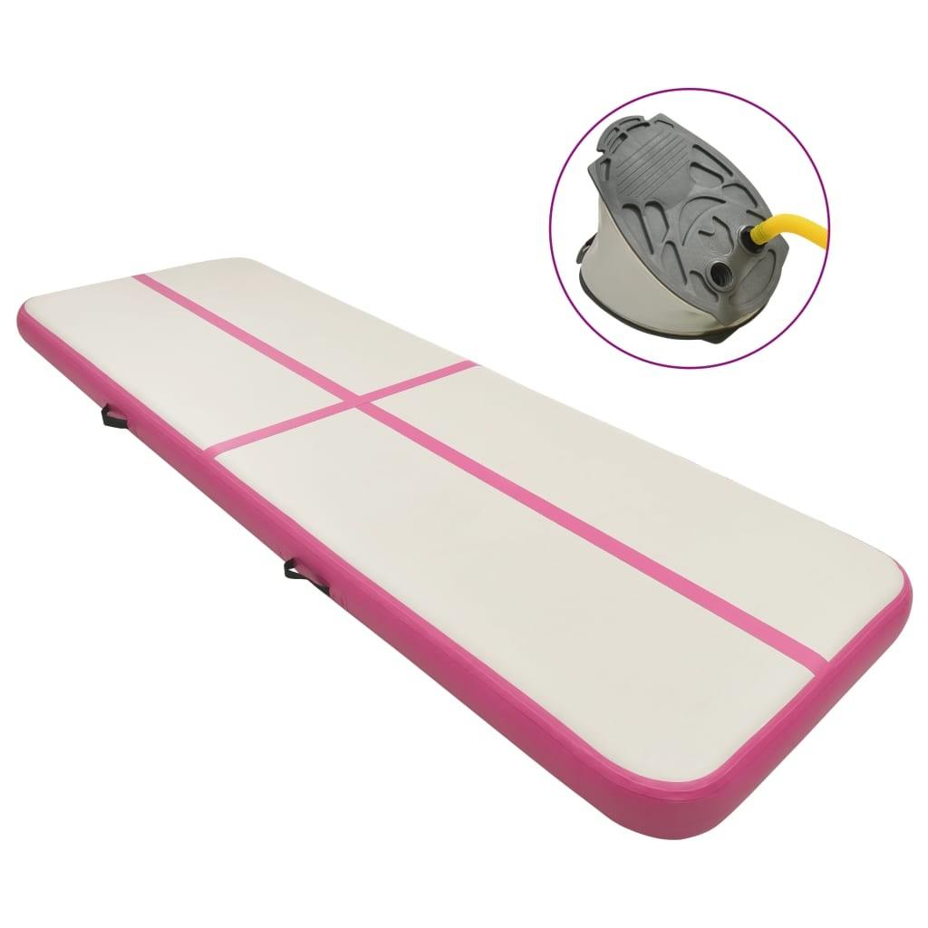 Oppustelig gymnastikmåtte m. pumpe 400x100x15 cm PVC lyserød