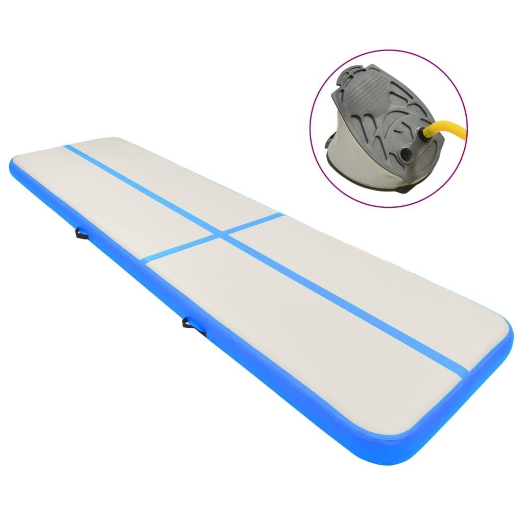 Oppustelig gymnastikmåtte m. pumpe 700x100x15 cm PVC blå