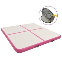 Oppustelig gymnastikmåtte m. pumpe 200x200x15 cm PVC lyserød