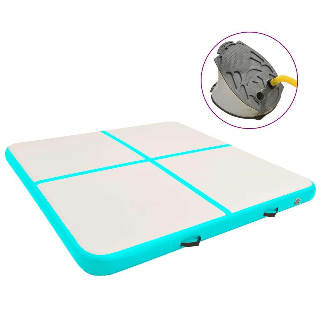 Oppustelig gymnastikmåtte med pumpe 200x200x20 cm PVC grøn