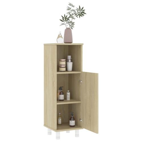 Badeværelsesskab 30x30x95 cm konstrueret træ sonoma-eg