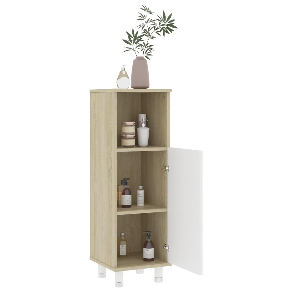 Badeværelsesskab 30x30x95 cm spånplade hvid og sonoma-eg