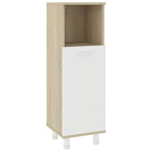 Badeværelsesskab 30x30x95 cm spånplade hvid og sonoma-eg