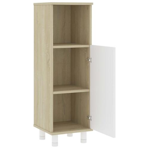 Badeværelsesskab 30x30x95 cm spånplade hvid og sonoma-eg