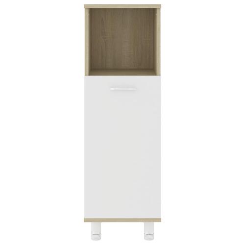 Badeværelsesskab 30x30x95 cm spånplade hvid og sonoma-eg